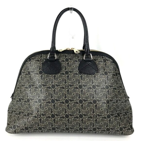 CELINE Sulky logo Hand Bag PVC/Leather Black/gray